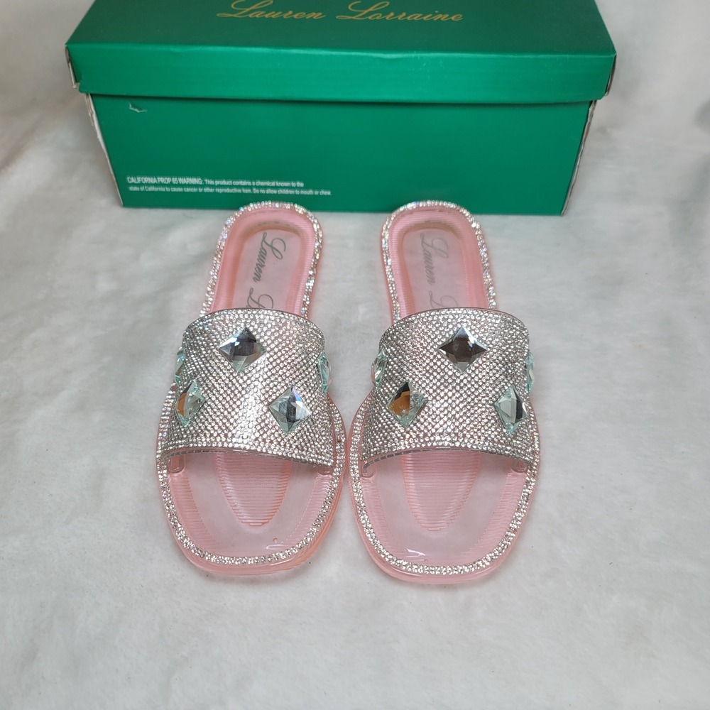 Lauren Lorraine Bianca Pink Embellished Slides Fairy Boho Glam Vaca Resort 7.5